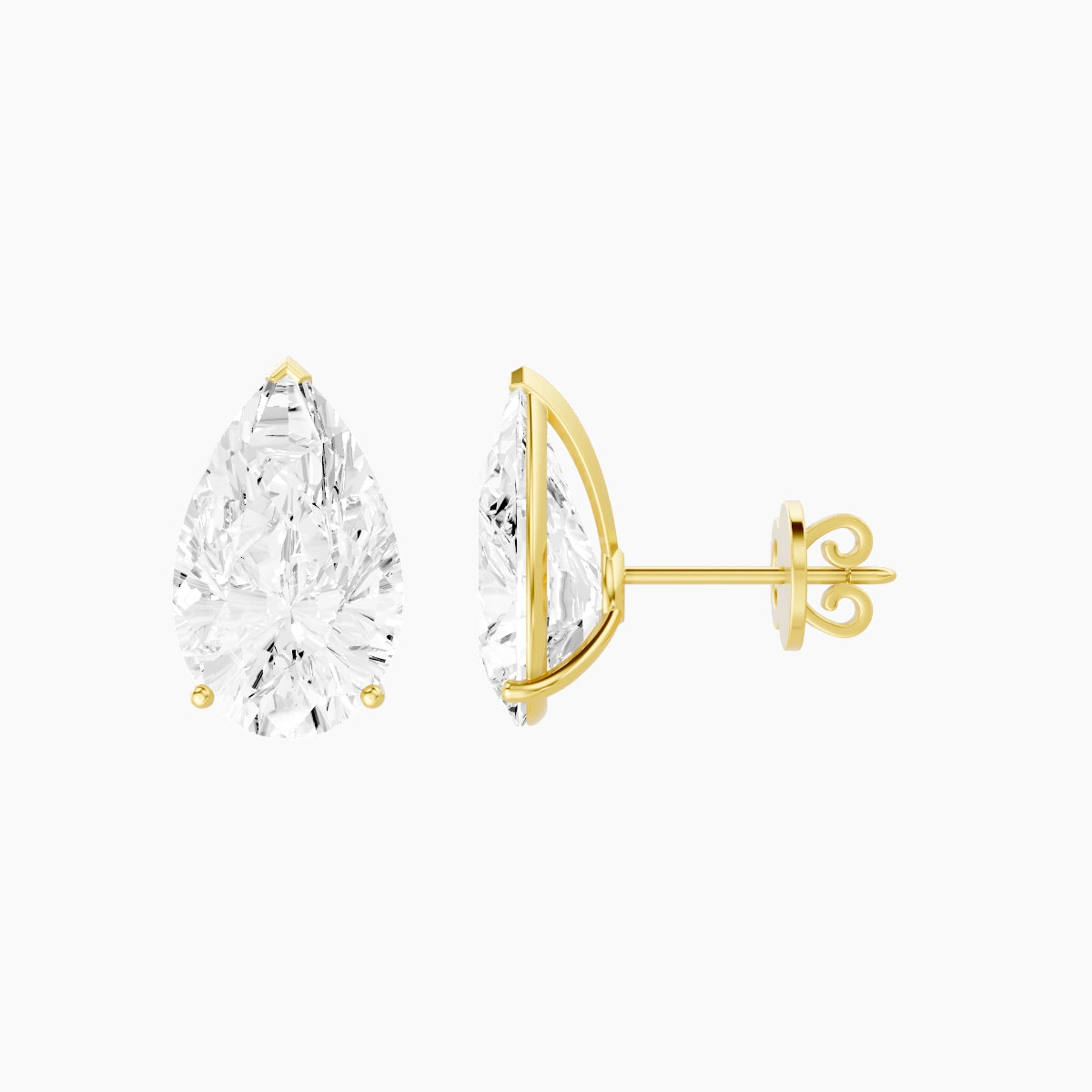 18k Yellow Gold 5ct Pear White Lab Diamond Stud Earrings