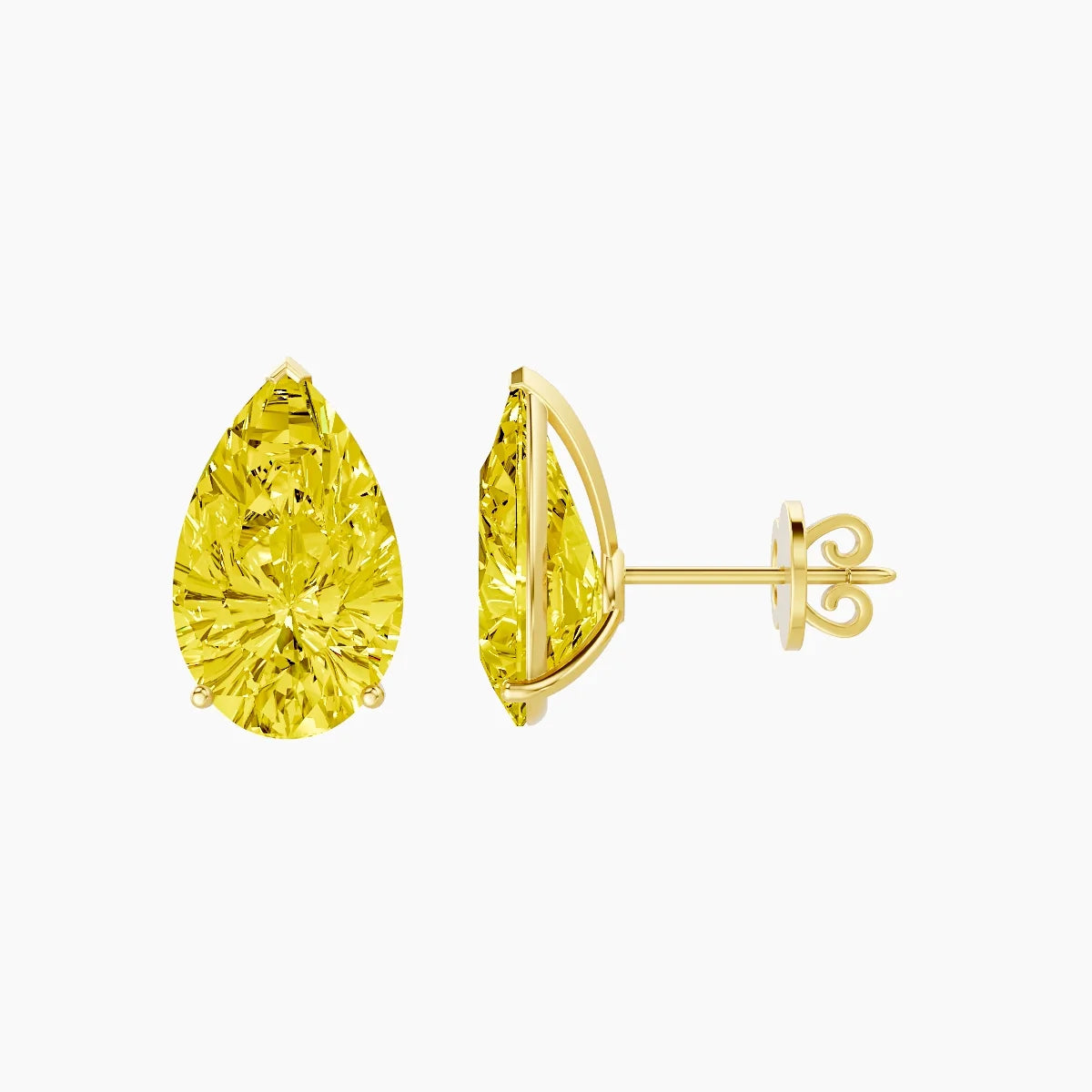 18k Yellow Gold 5ct Pear Yellow Lab Diamond Stud Earrings