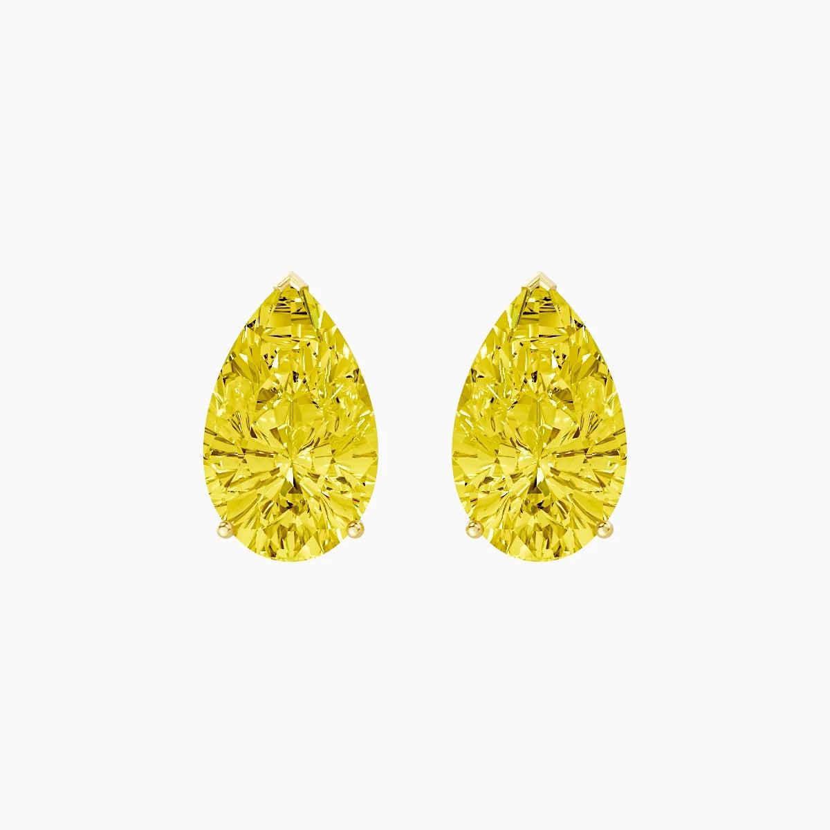 18k Yellow Gold 5ct Pear Yellow Lab Diamond Stud Earrings