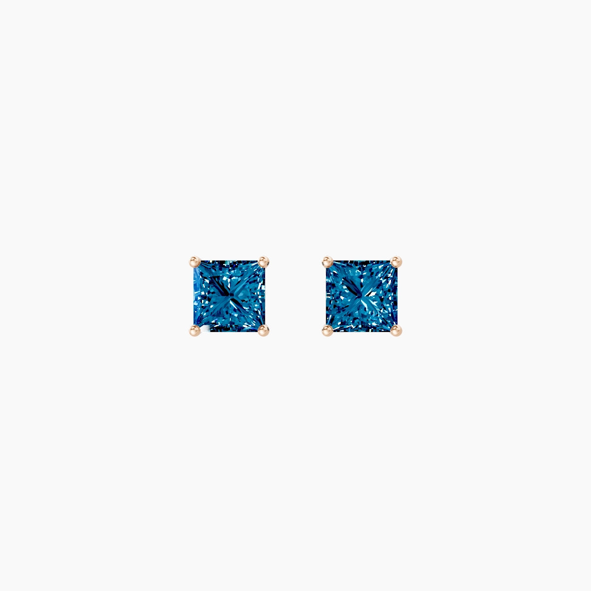18k Rose Gold 1ct Princess Blue Lab Diamond Stud Earrings