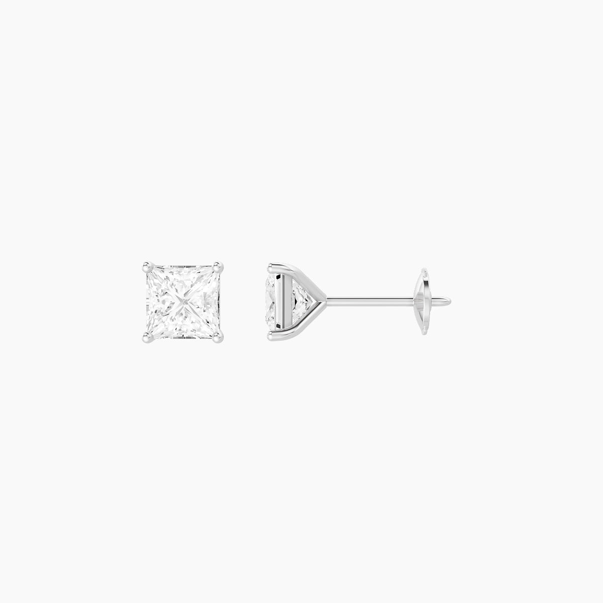 18k White Gold 1ct Princess White Lab Diamond Stud Earrings