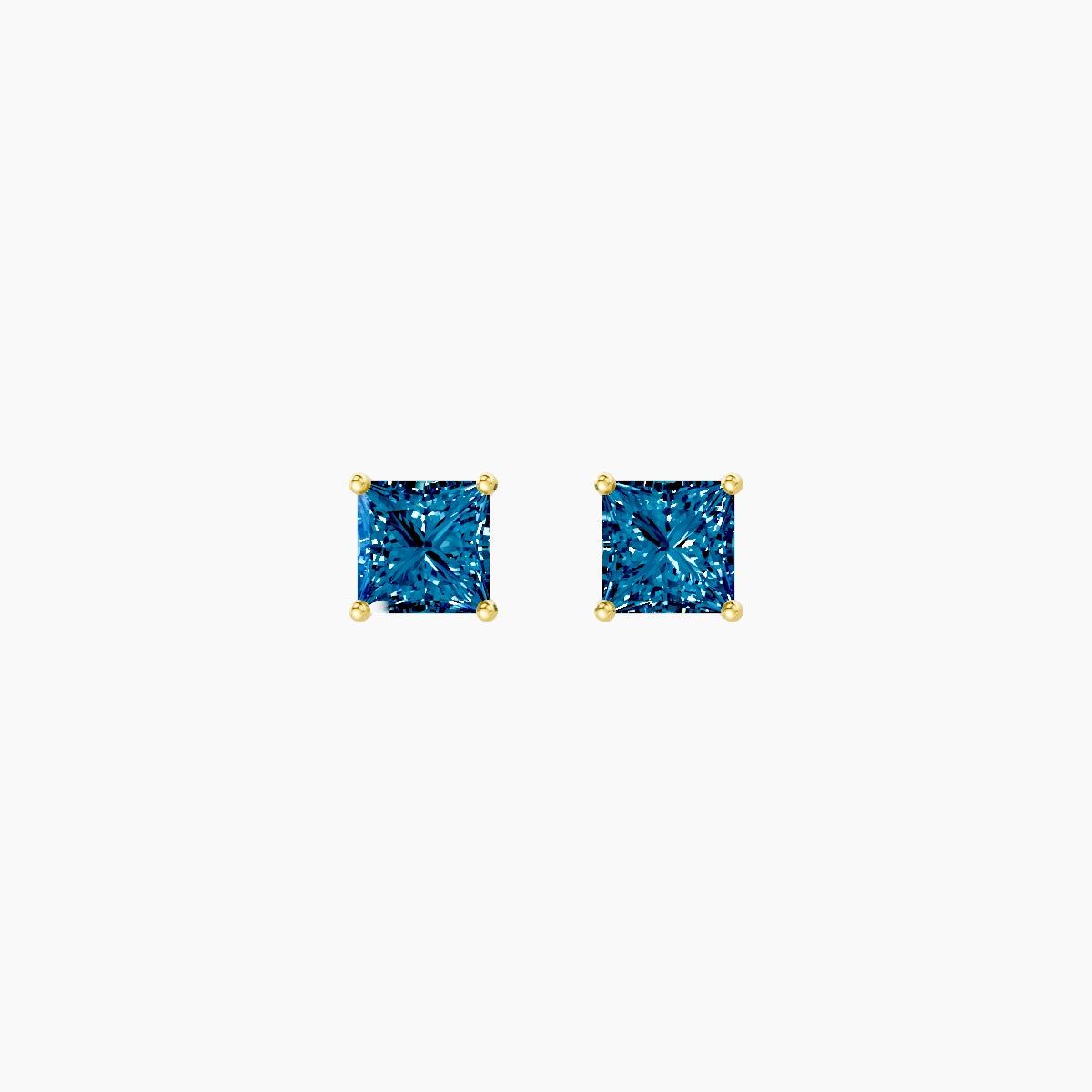 18k Yellow Gold 1ct Princess Blue Lab Diamond Stud Earrings