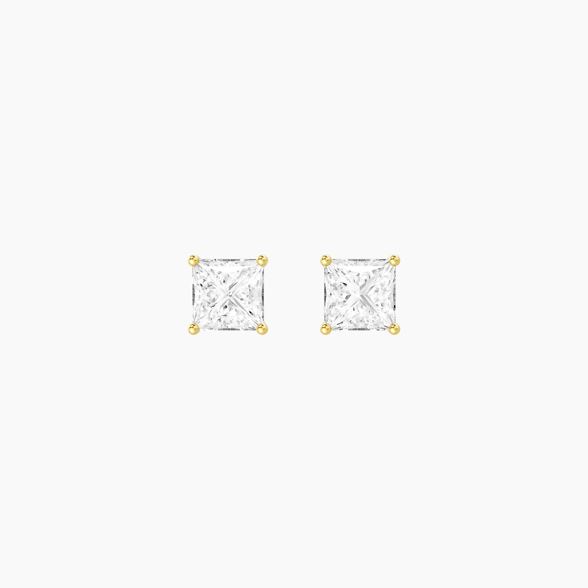 18k Yellow Gold 1ct Princess White Lab Diamond Stud Earrings