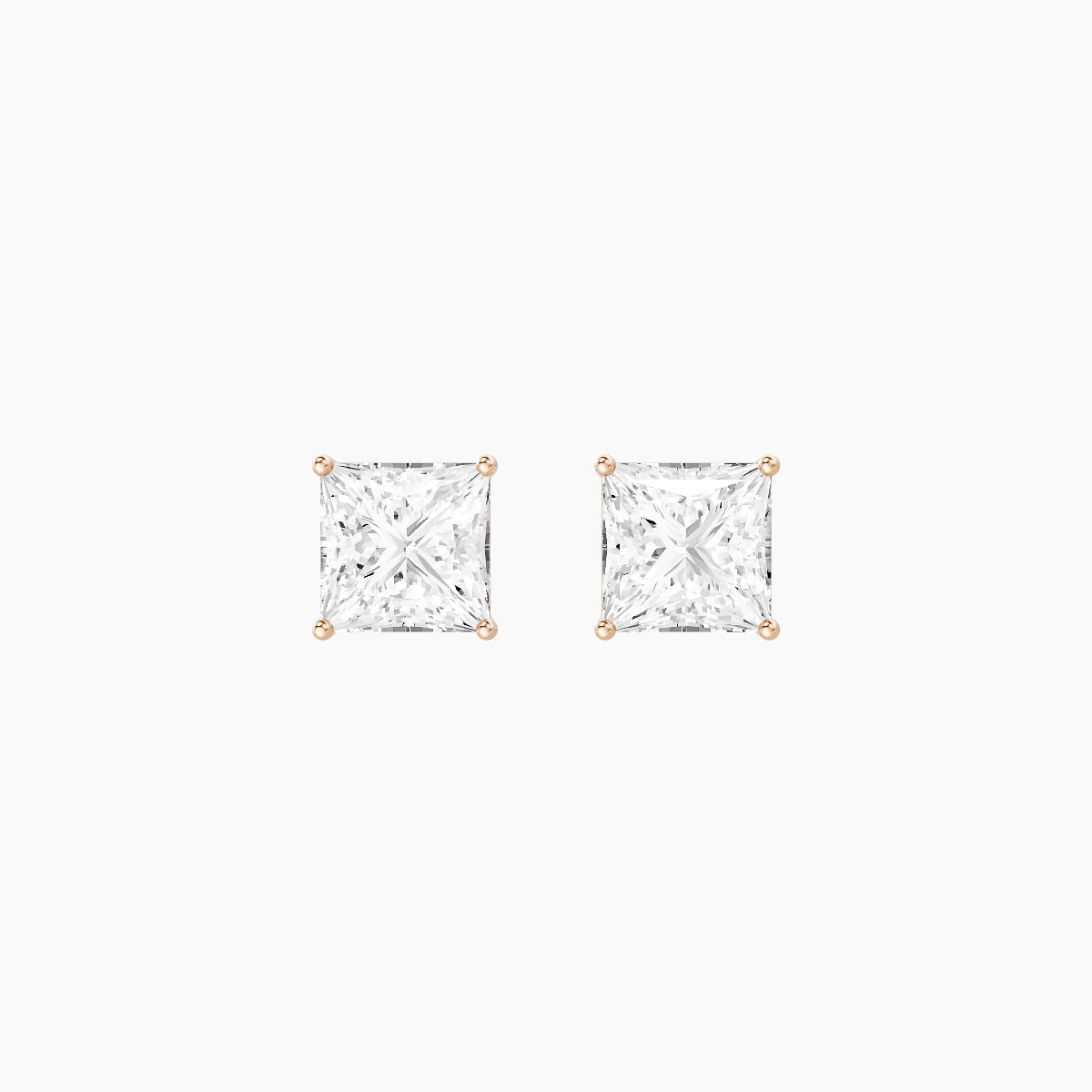 18k Rose Gold 2ct Princess White Lab Diamond Stud Earrings
