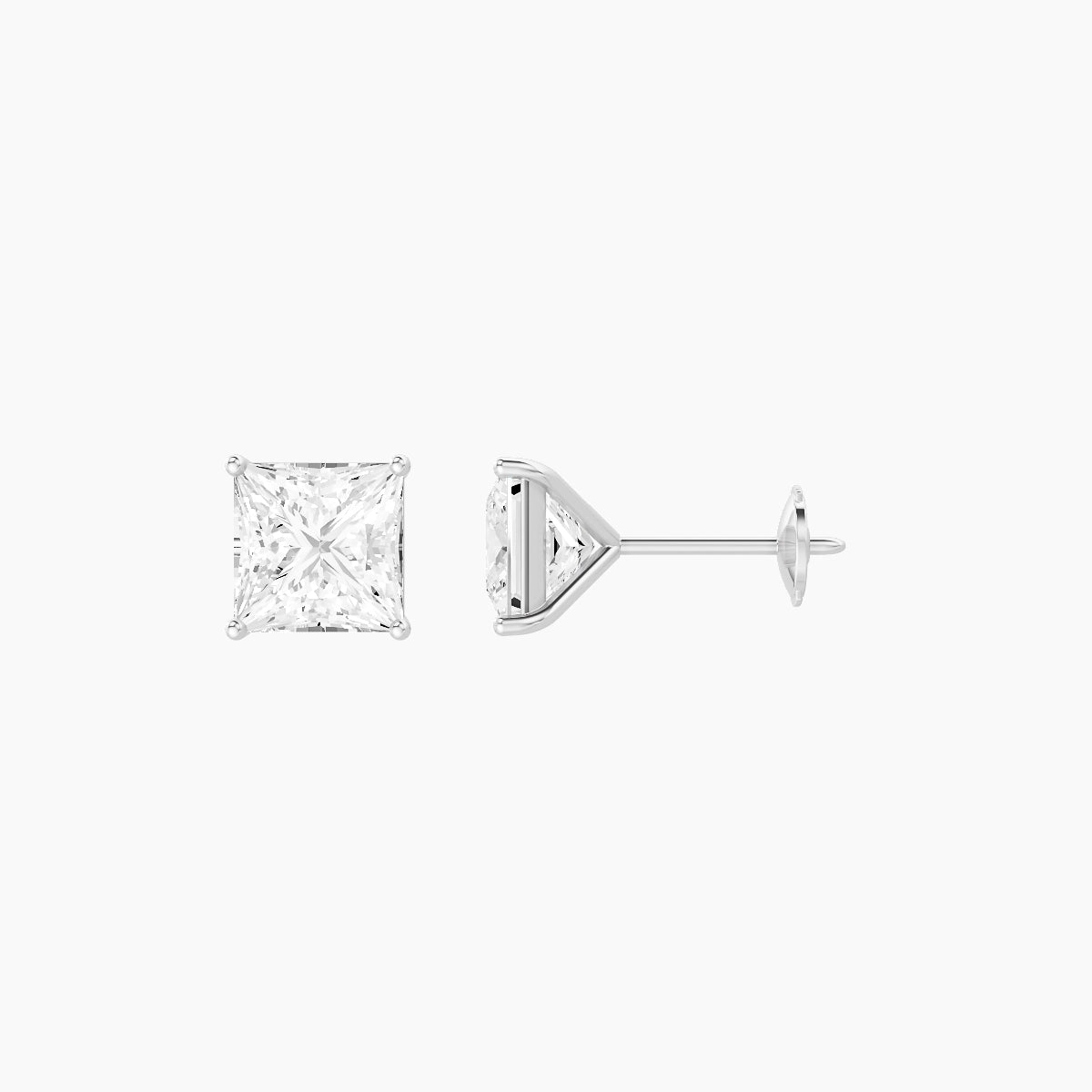 18k White Gold 2ct Princess White Lab Diamond Stud Earrings
