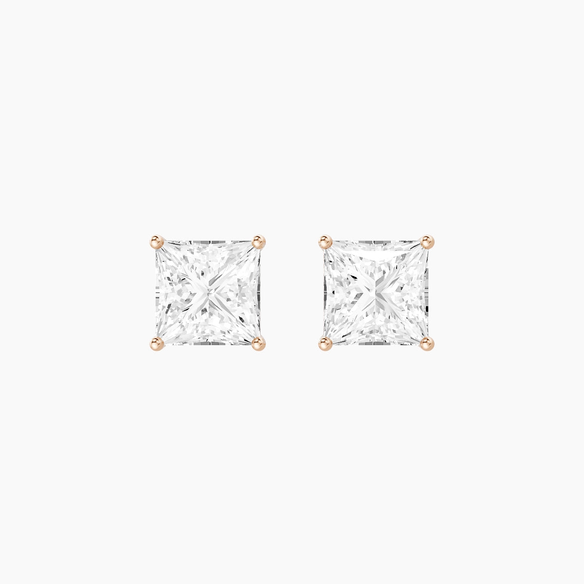 18k Rose Gold 3ct Princess White Lab Diamond Stud Earrings