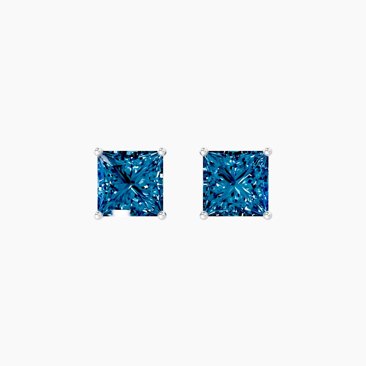 18k White Gold 3ct Princess Blue Lab Diamond Stud Earrings