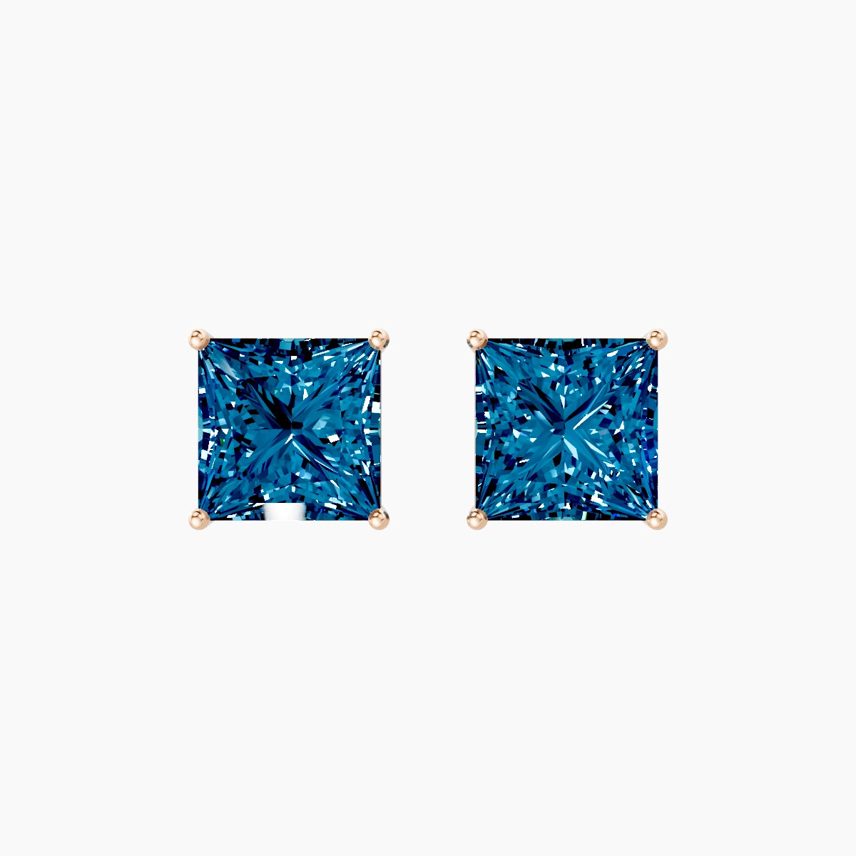 18k Rose Gold 5ct Princess Blue Lab Diamond Stud Earrings