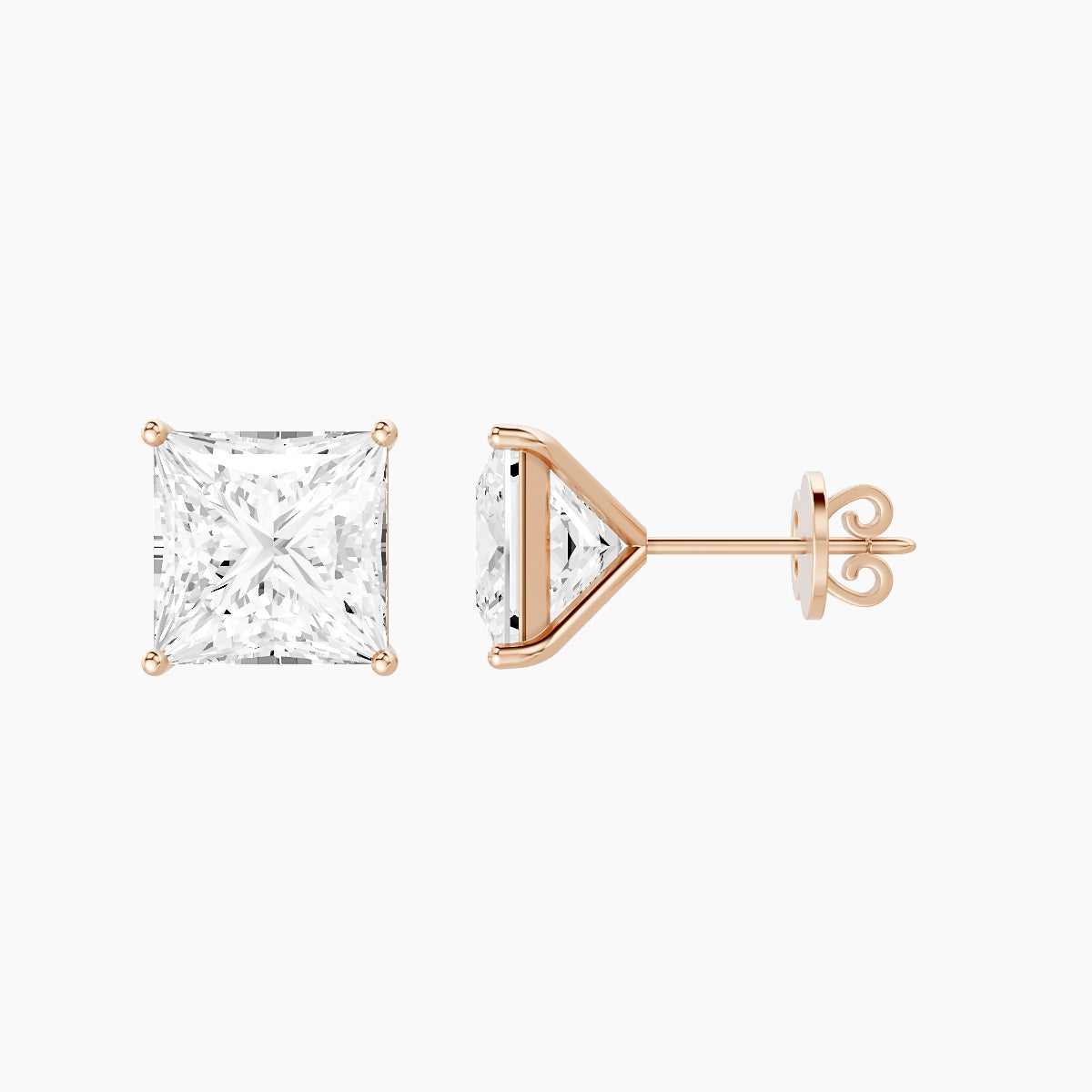 18k Rose Gold 5ct Princess White Lab Diamond Stud Earrings