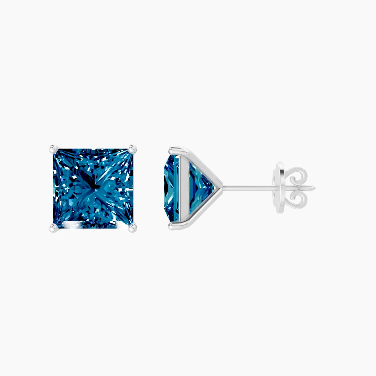 18k White Gold 5ct Princess Blue Lab Diamond Stud Earrings