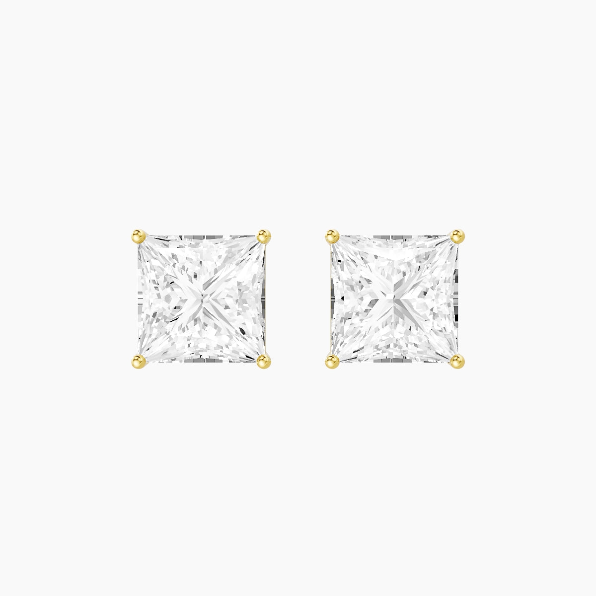 18k Yellow Gold 5ct Princess White Lab Diamond Stud Earrings