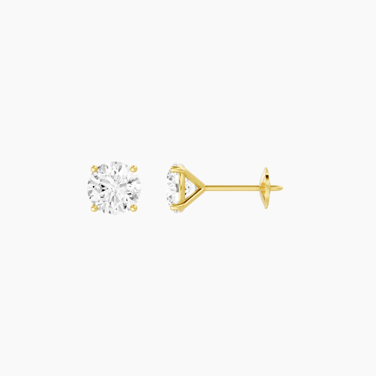 18k Yellow Gold 1ct Round White Lab Diamond Stud Earrings
