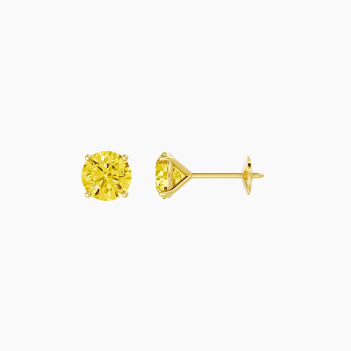 18k Yellow Gold 1ct Round Yellow Lab Diamond Stud Earrings