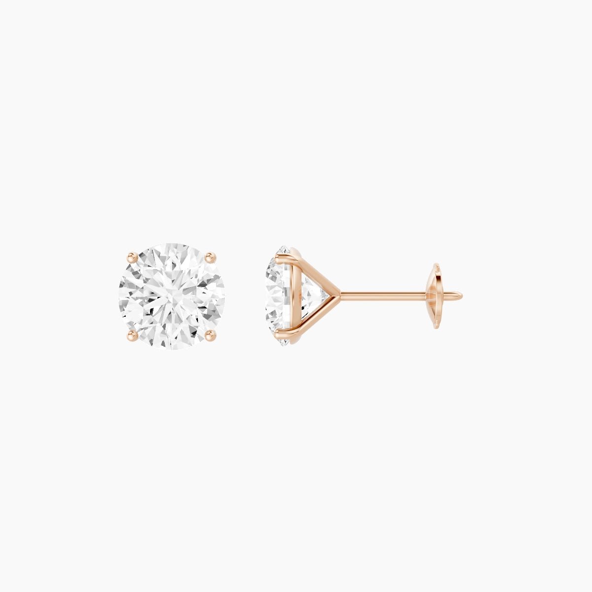 18k Rose Gold 2ct Round White Lab Diamond Stud Earrings