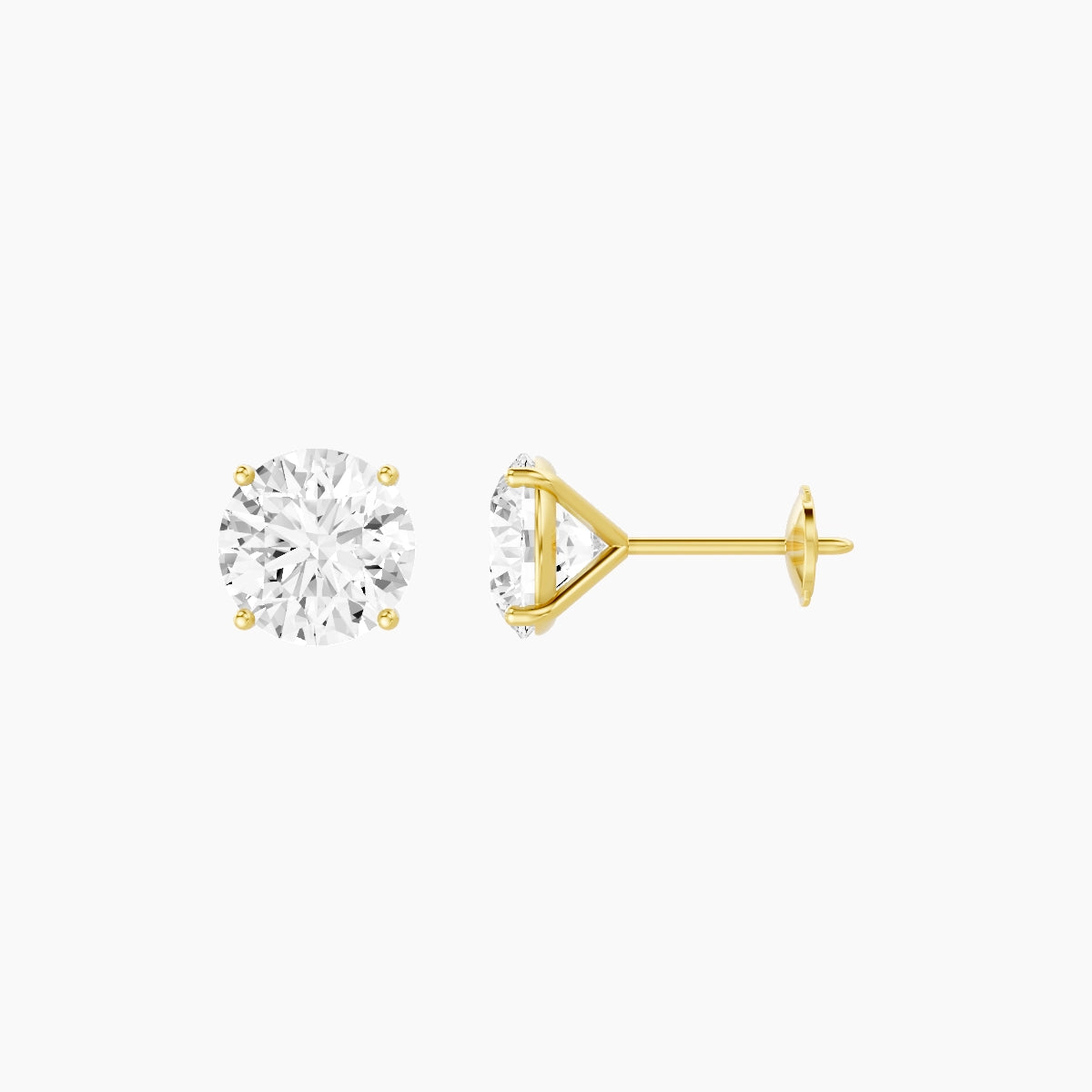 18k Yellow Gold 2ct Round White Lab Diamond Stud Earrings