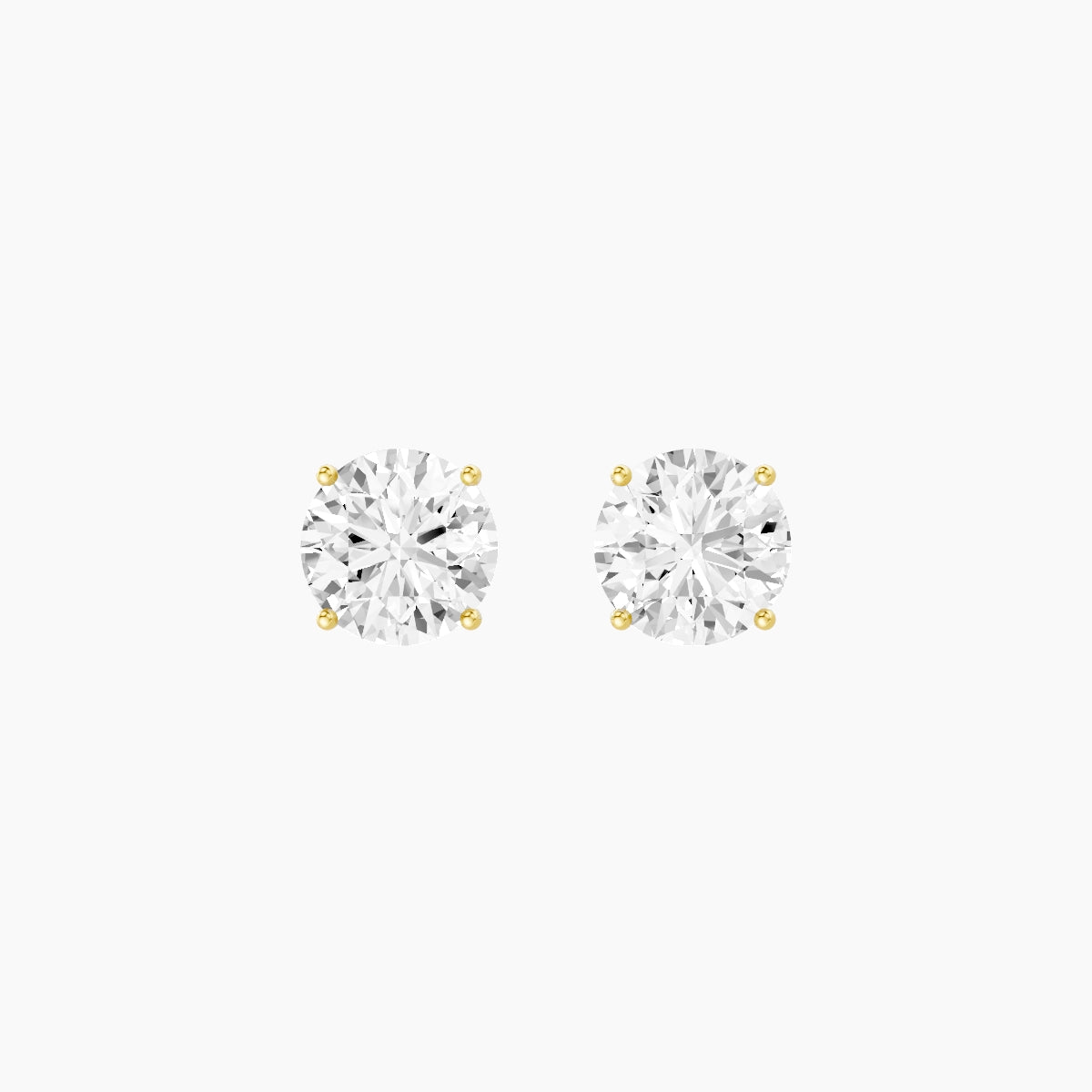 18k Yellow Gold 2ct Round White Lab Diamond Stud Earrings