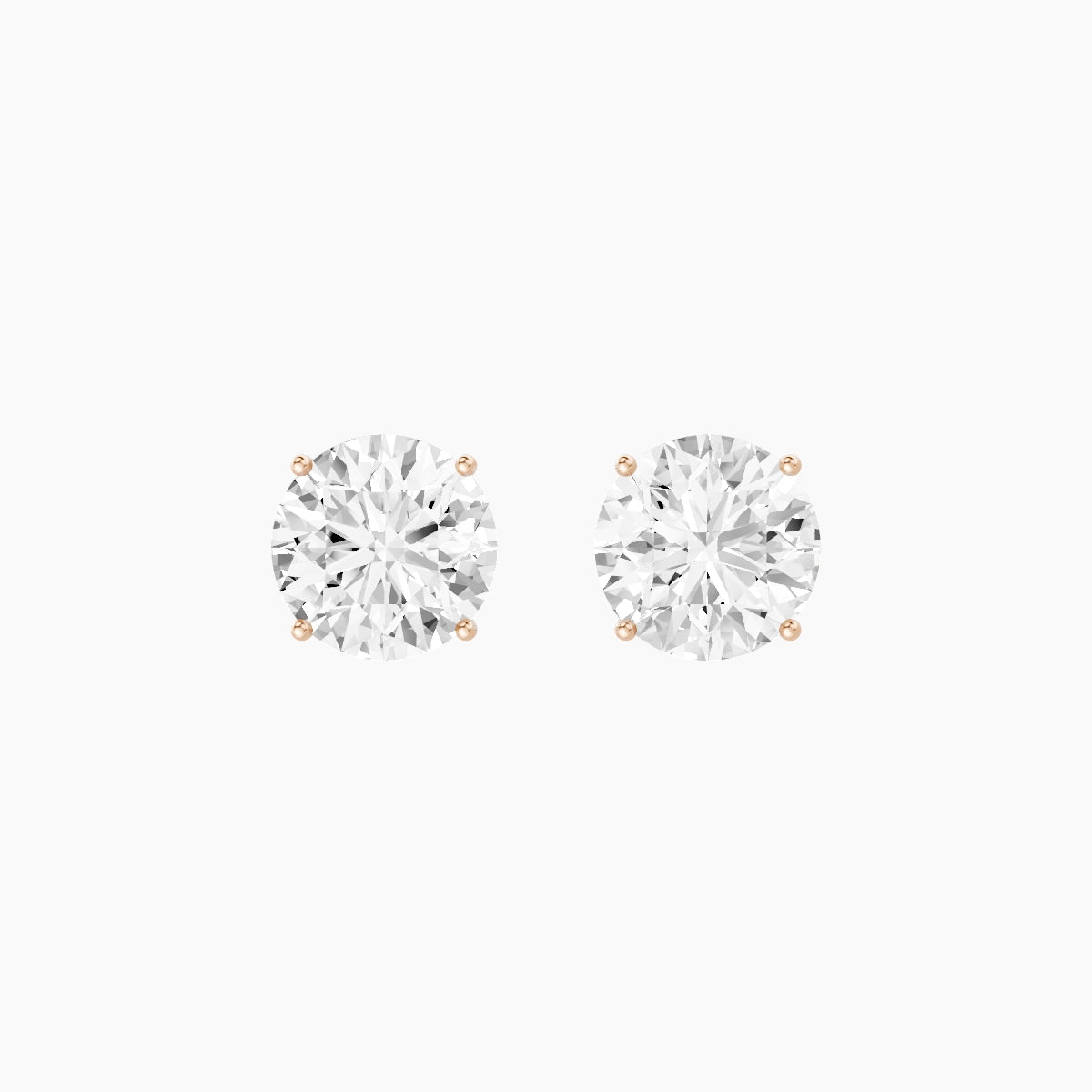 18k Rose Gold 3ct Round White Lab Diamond Stud Earrings