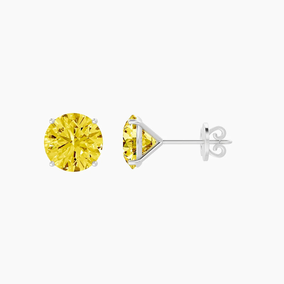 18k White Gold 3ct Round Yellow Lab Diamond Stud Earrings