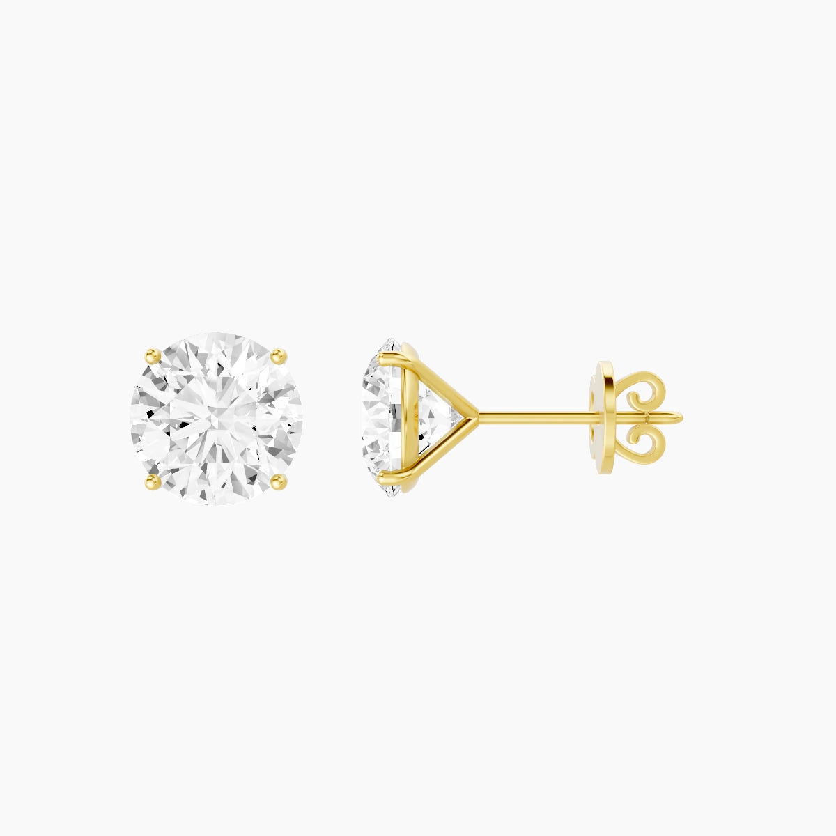18k Yellow Gold 3ct Round White Lab Diamond Stud Earrings