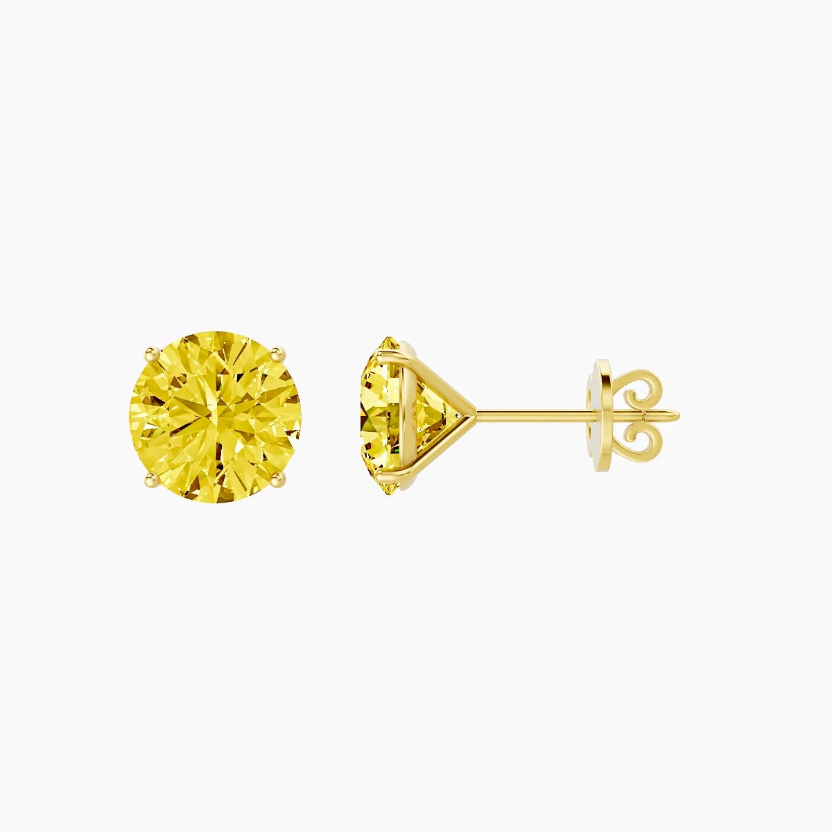 18k Yellow Gold 3ct Round Yellow Lab Diamond Stud Earrings