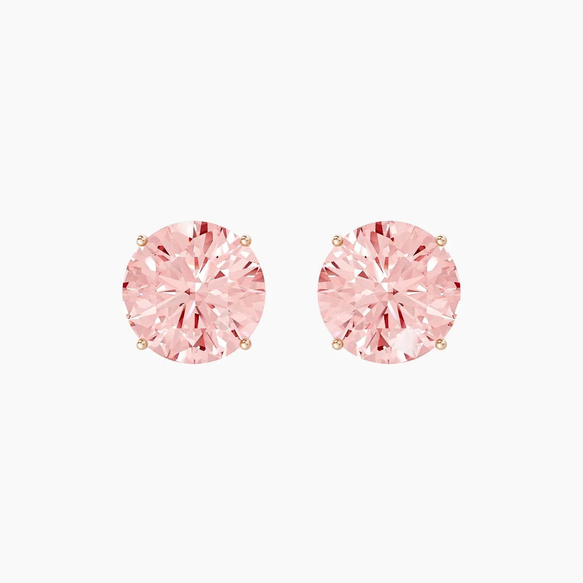 18k Rose Gold 5ct Round Pink Lab Diamond Stud Earrings