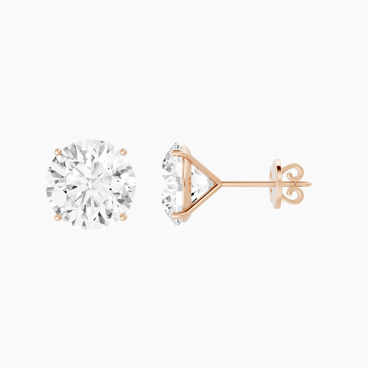 18k Rose Gold 5ct Round White Lab Diamond Stud Earrings