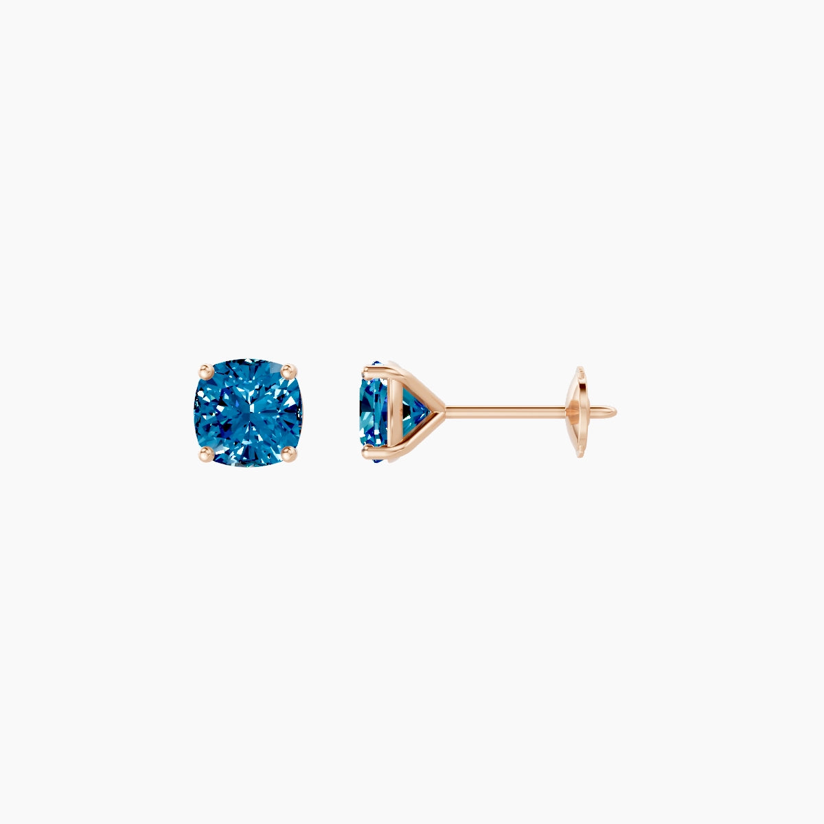 18k Rose Gold 1ct Square Cushion Blue Lab Diamond Stud Earrings