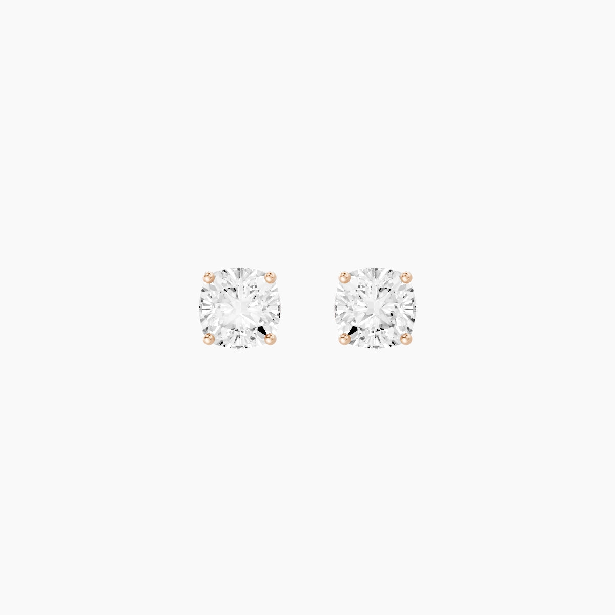 18k Rose Gold 1ct Square Cushion White Lab Diamond Stud Earrings