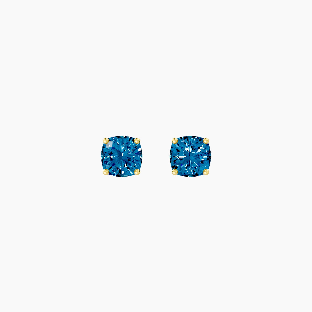 18k Yellow Gold 1ct Square Cushion Blue Lab Diamond Stud Earrings