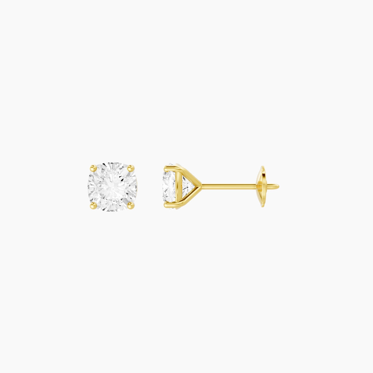 18k Yellow Gold 1ct Square Cushion White Lab Diamond Stud Earrings