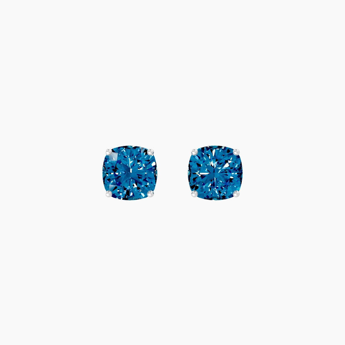 18k White Gold 2ct Square Cushion Blue Lab Diamond Stud Earrings