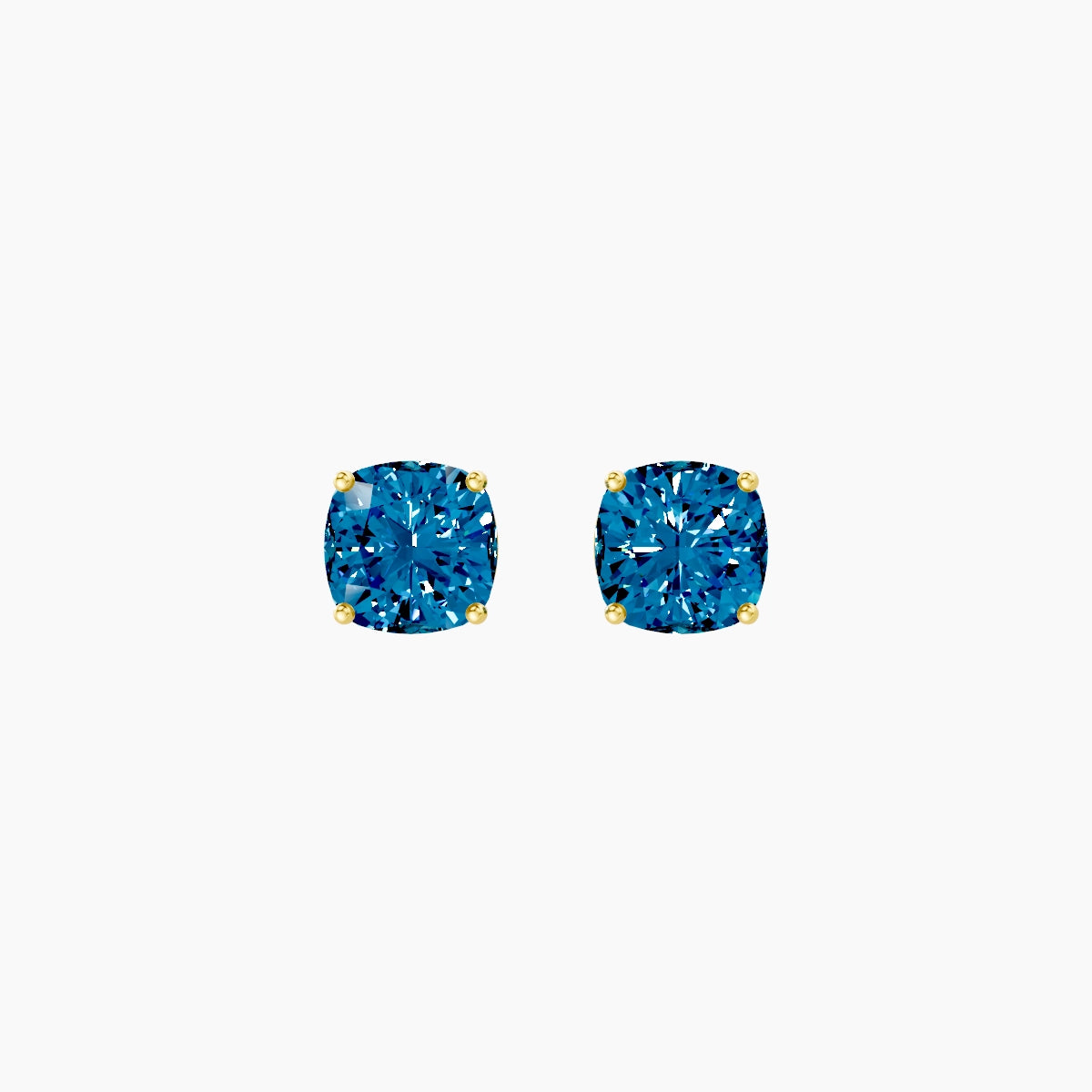 18k Yellow Gold 2ct Square Cushion Blue Lab Diamond Stud Earrings