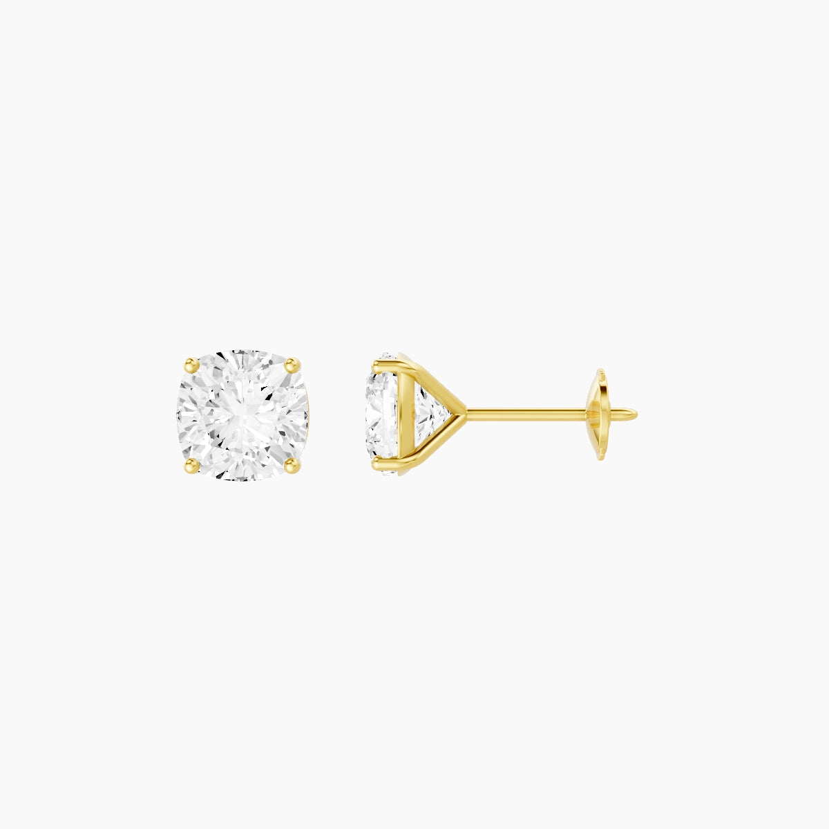 18k Yellow Gold 2ct Square Cushion White Lab Diamond Stud Earrings