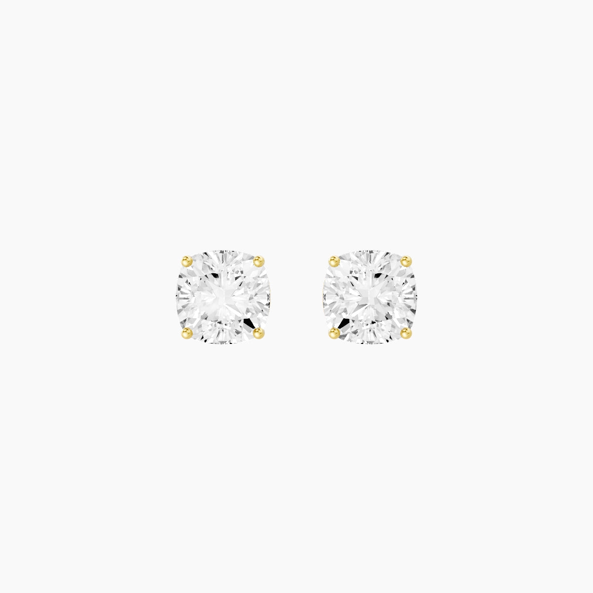 18k Yellow Gold 2ct Square Cushion White Lab Diamond Stud Earrings