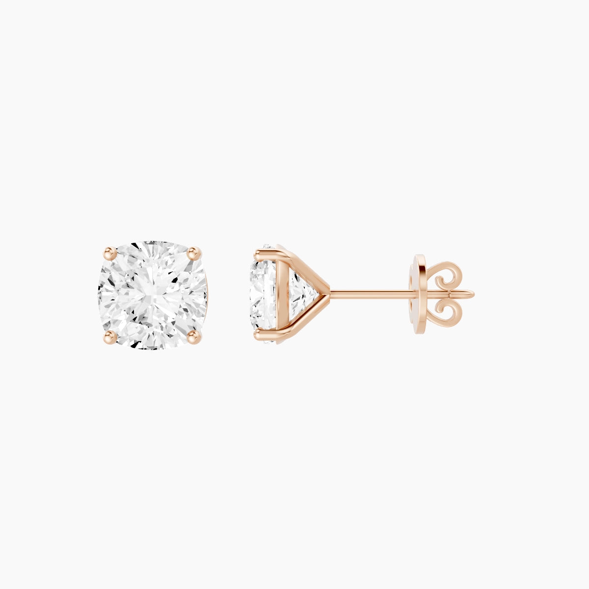 18k Rose Gold 3ct Square Cushion White Lab Diamond Stud Earrings