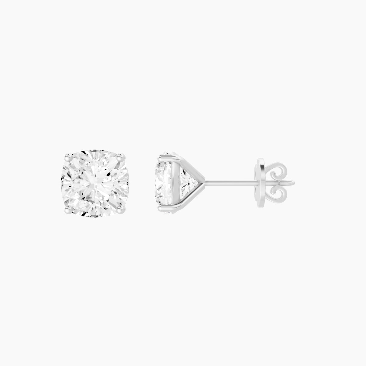 18k White Gold 3ct Square Cushion White Lab Diamond Stud Earrings