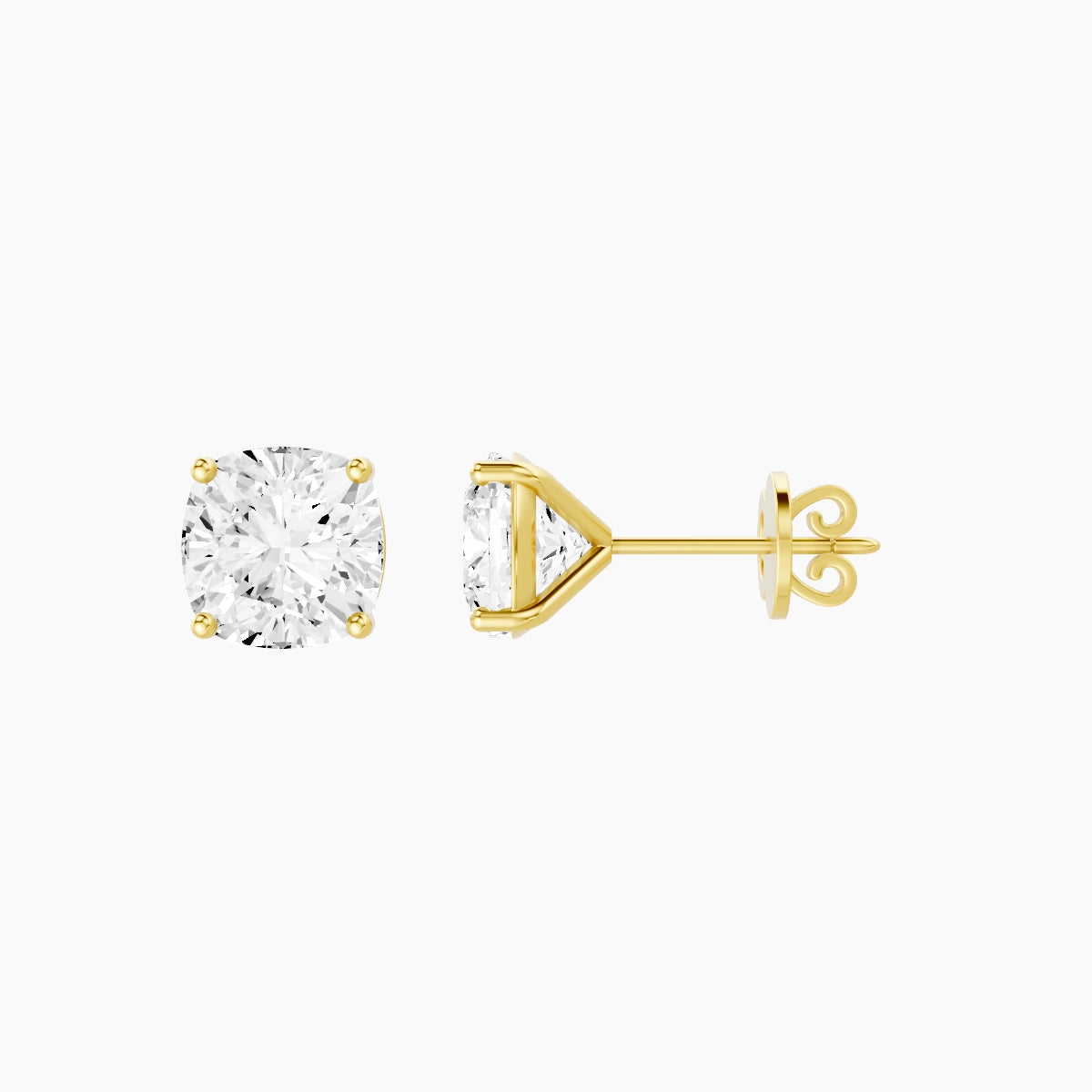 18k Yellow Gold 3ct Square Cushion White Lab Diamond Stud Earrings