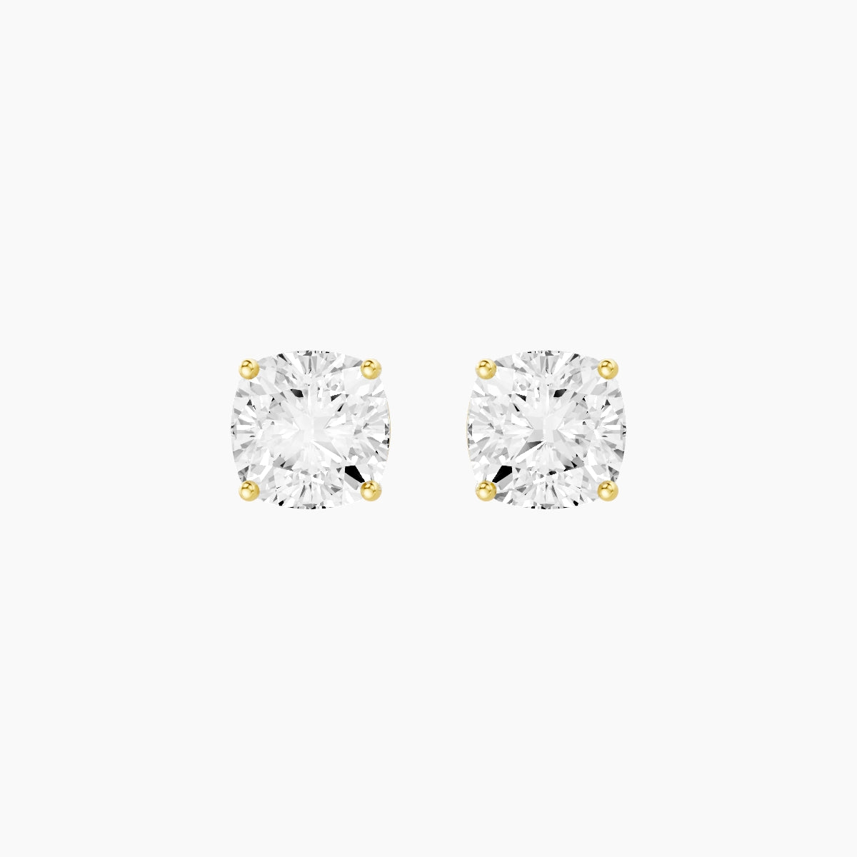 18k Yellow Gold 3ct Square Cushion White Lab Diamond Stud Earrings