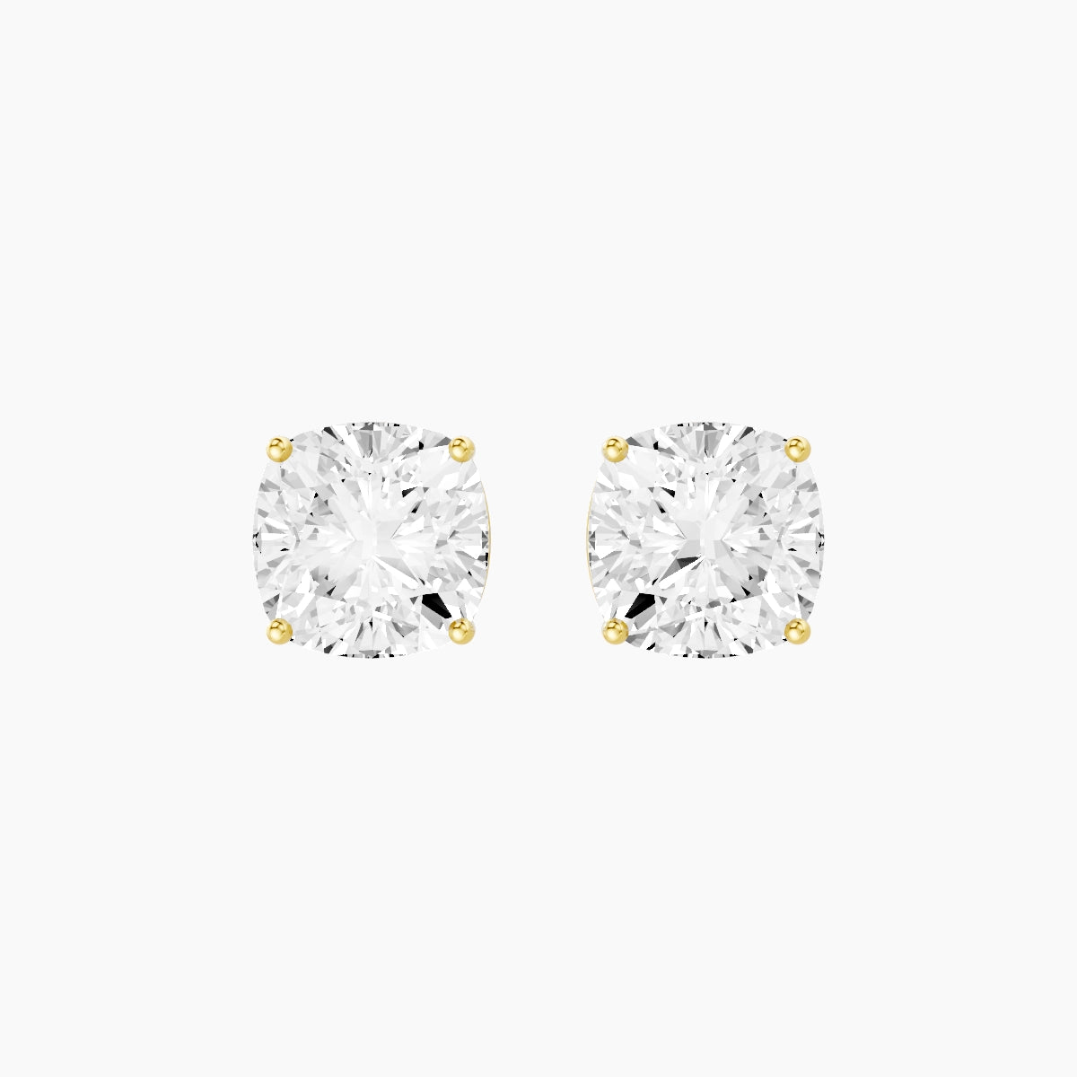 18k Yellow Gold 5ct Square Cushion White Lab Diamond Stud Earrings