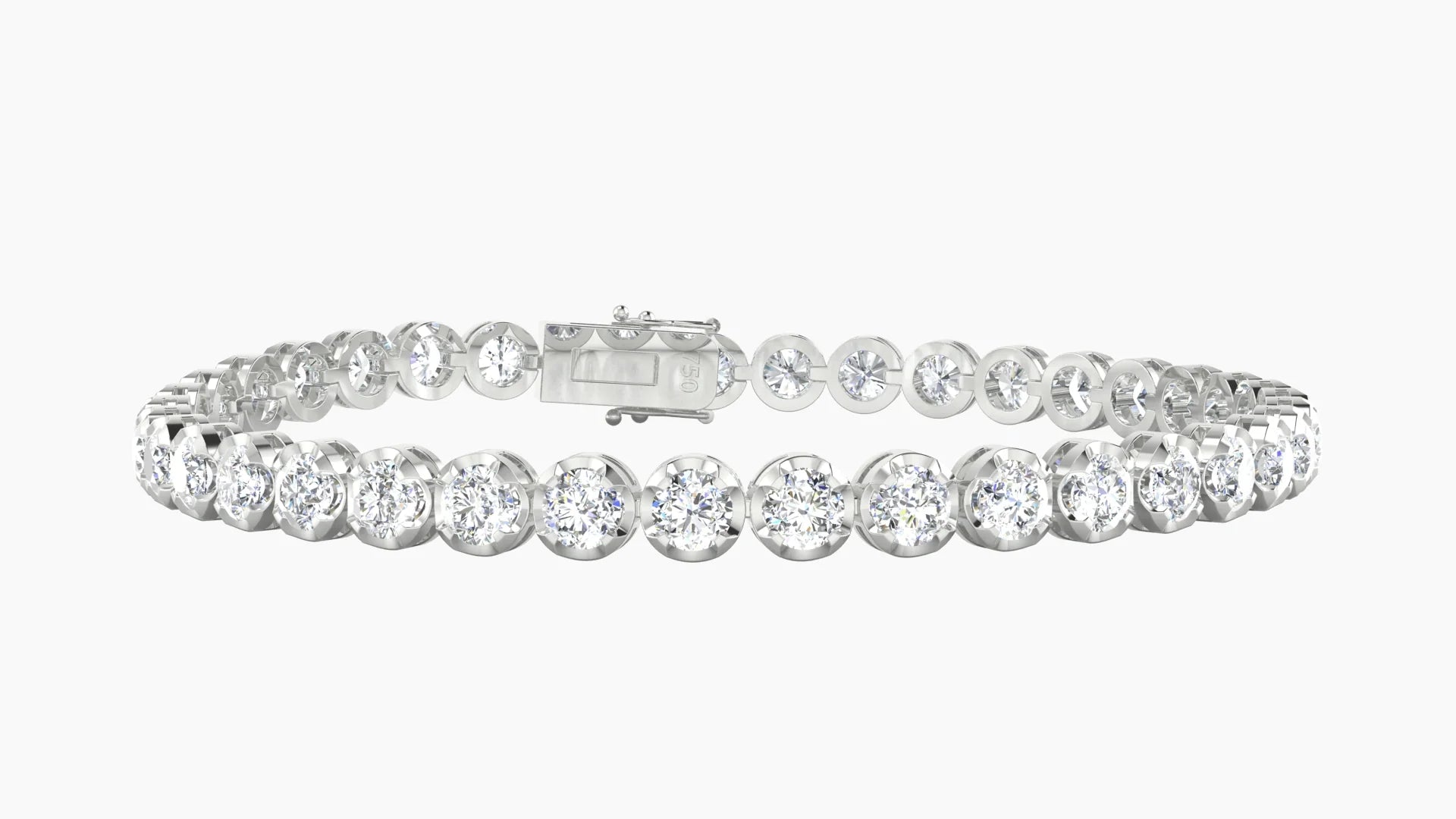 Wide Prong Setting | 18k White Gold 3.4 mm White Lab Diamond Round Tennis Bracelet