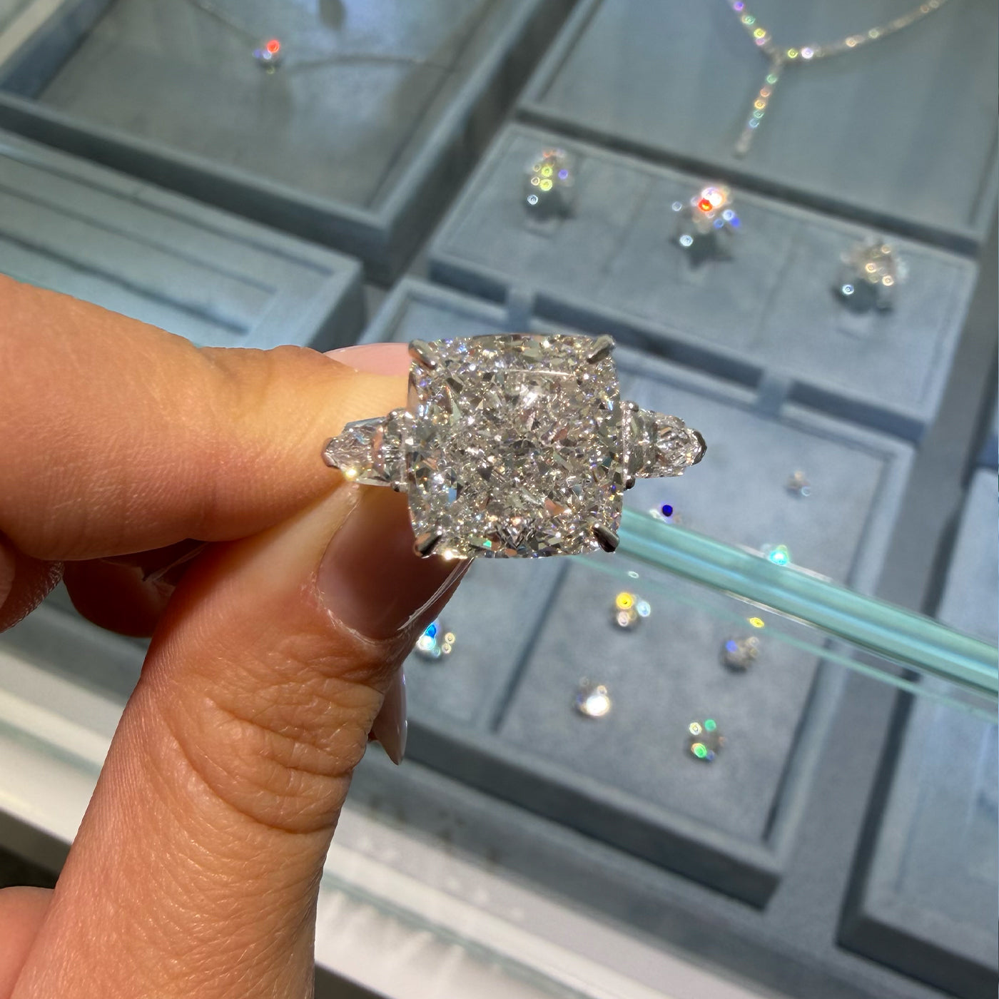 10.54ct Square Cushion Lab Diamond Classic Trilogy