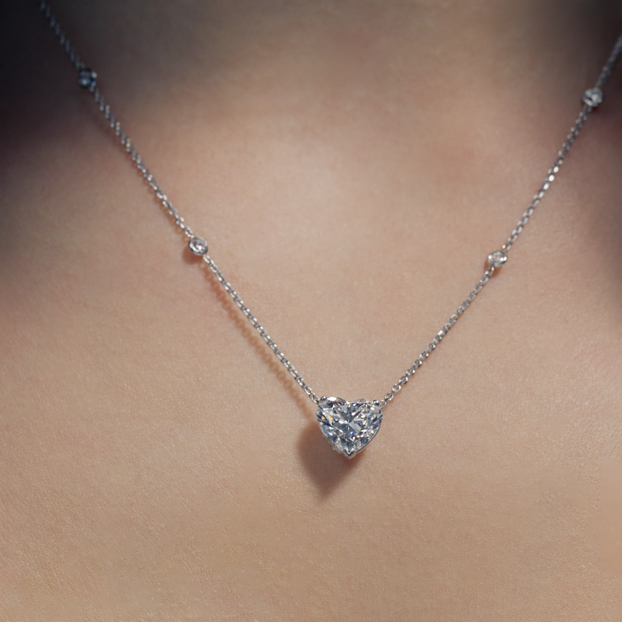 Heart Lab Diamond Solitaire Pendant With Sautoir on model's neck