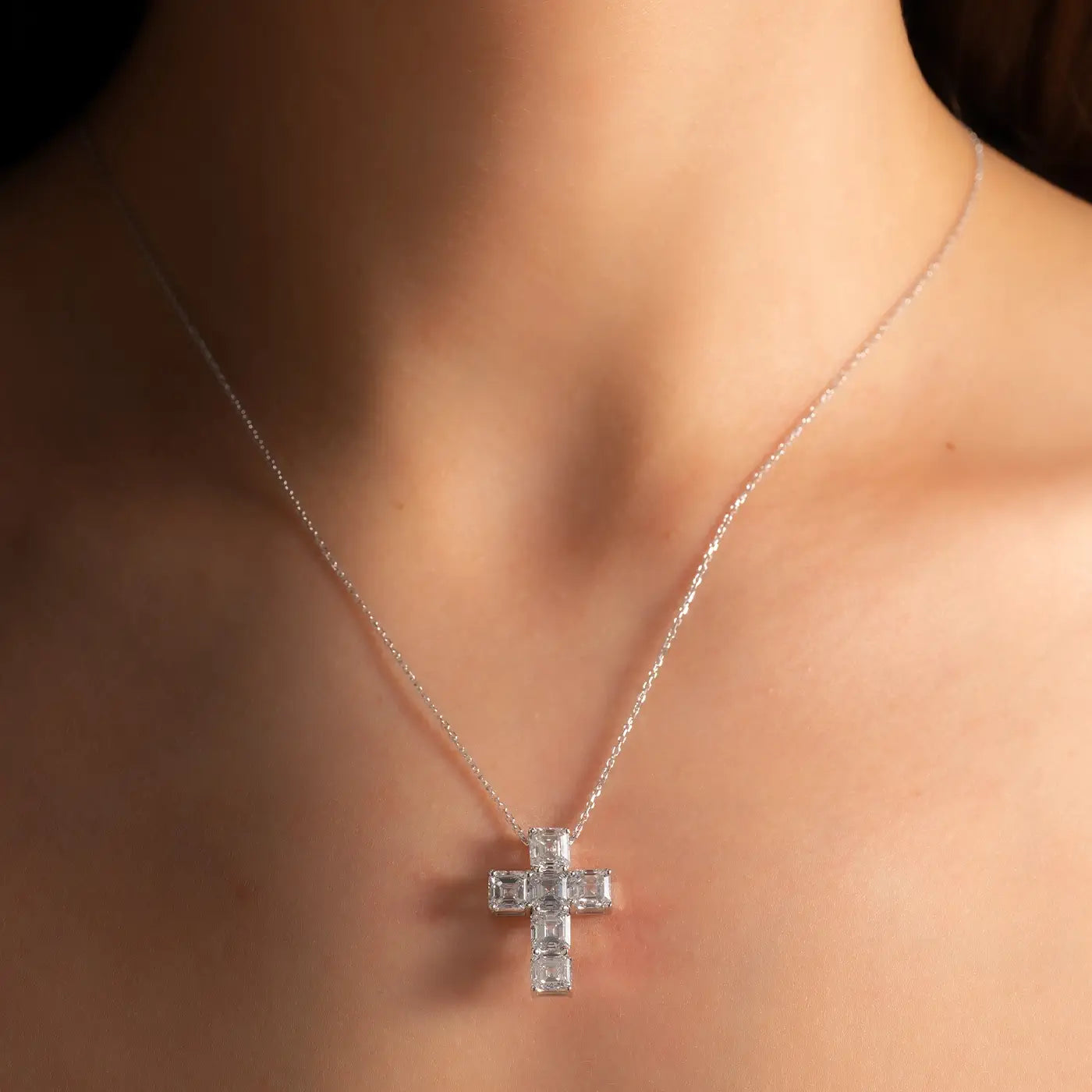 6.06ct Asscher Lab Diamonds Cross Pendant