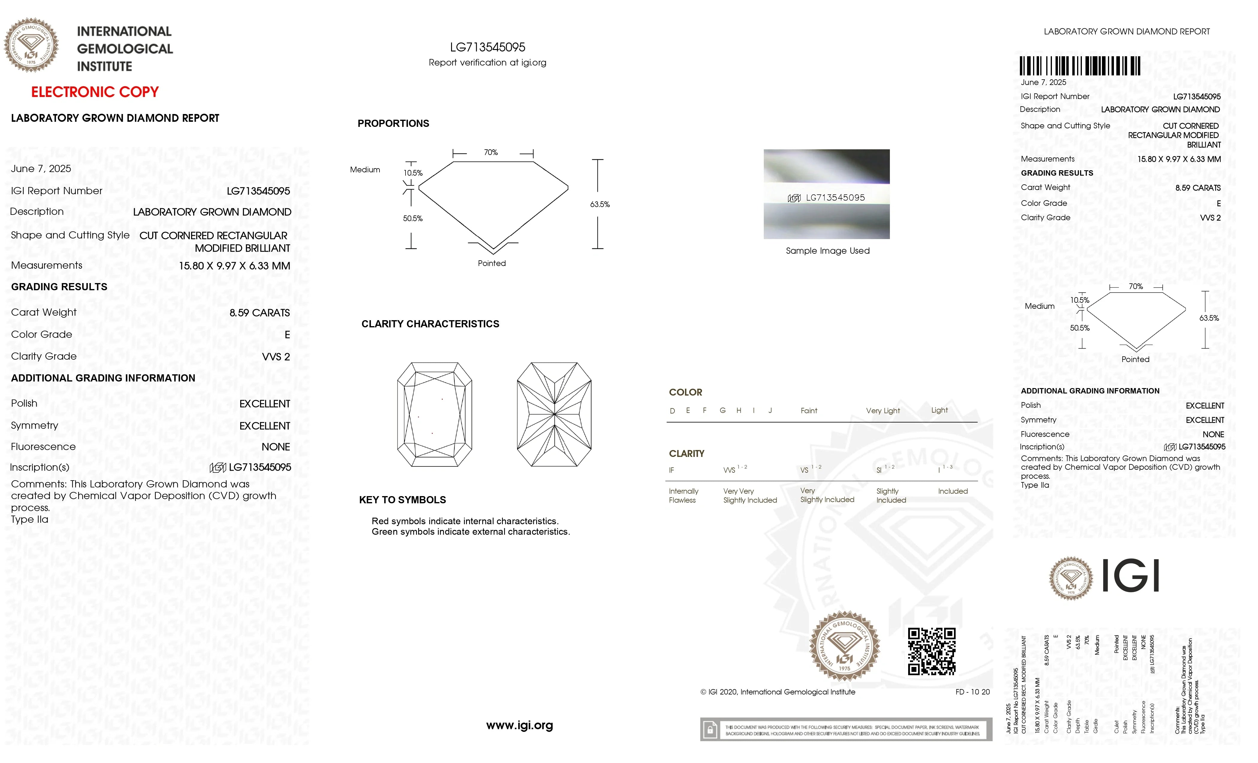 8.59ct E VVS2 Radiant Lab Diamond, IGI Certificate