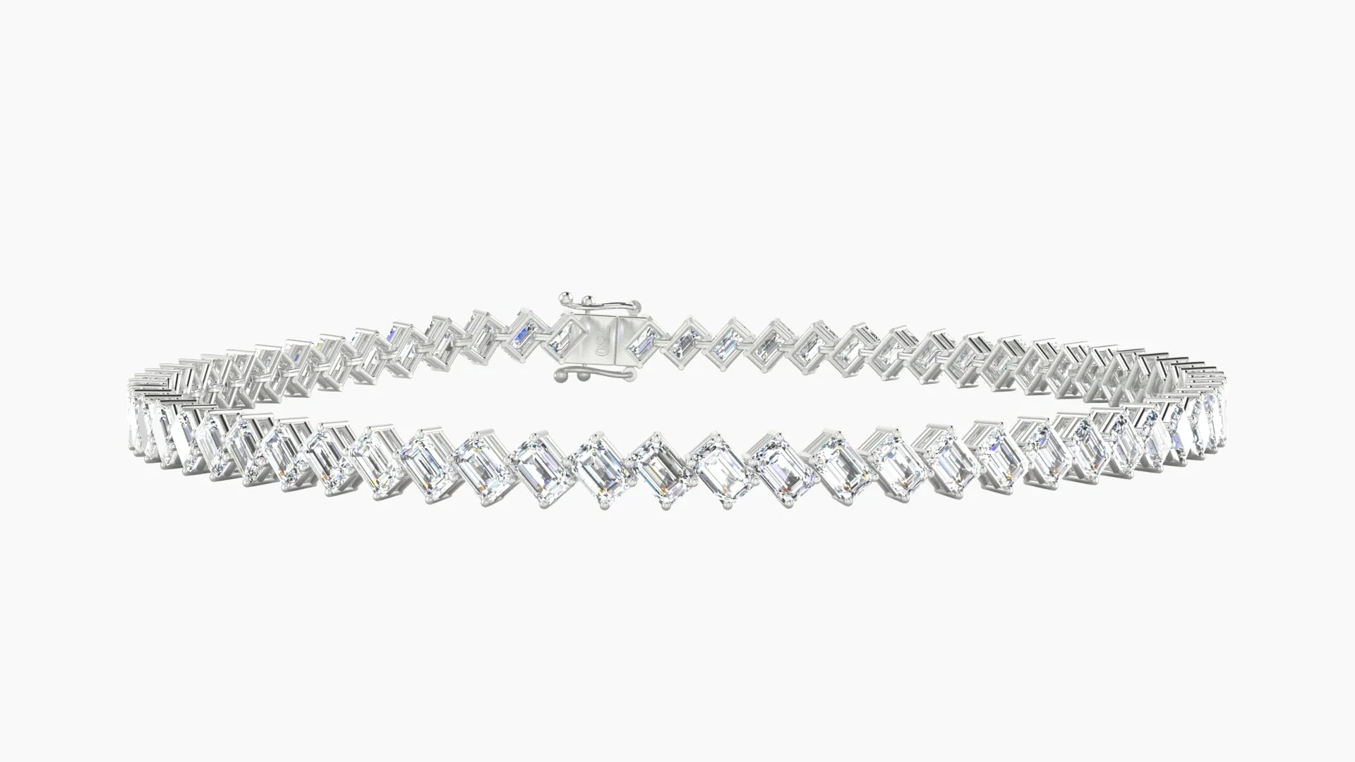 Angled Prong Setting | 18k White Gold 3 x 2 mm White Lab Diamond Emerald Tennis Bracelet