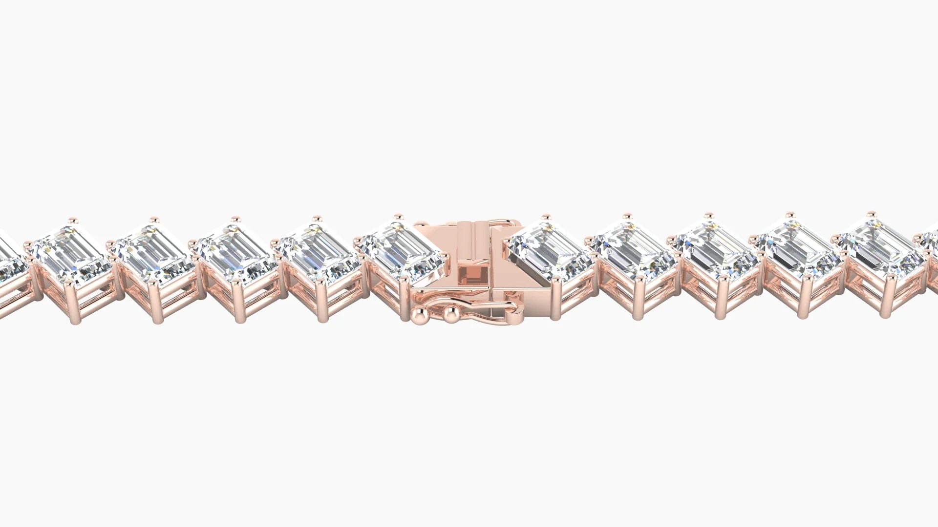 Angled Prong Setting | 18k Rose Gold 3 x 2 mm White Lab Diamond Emerald Tennis Bracelet