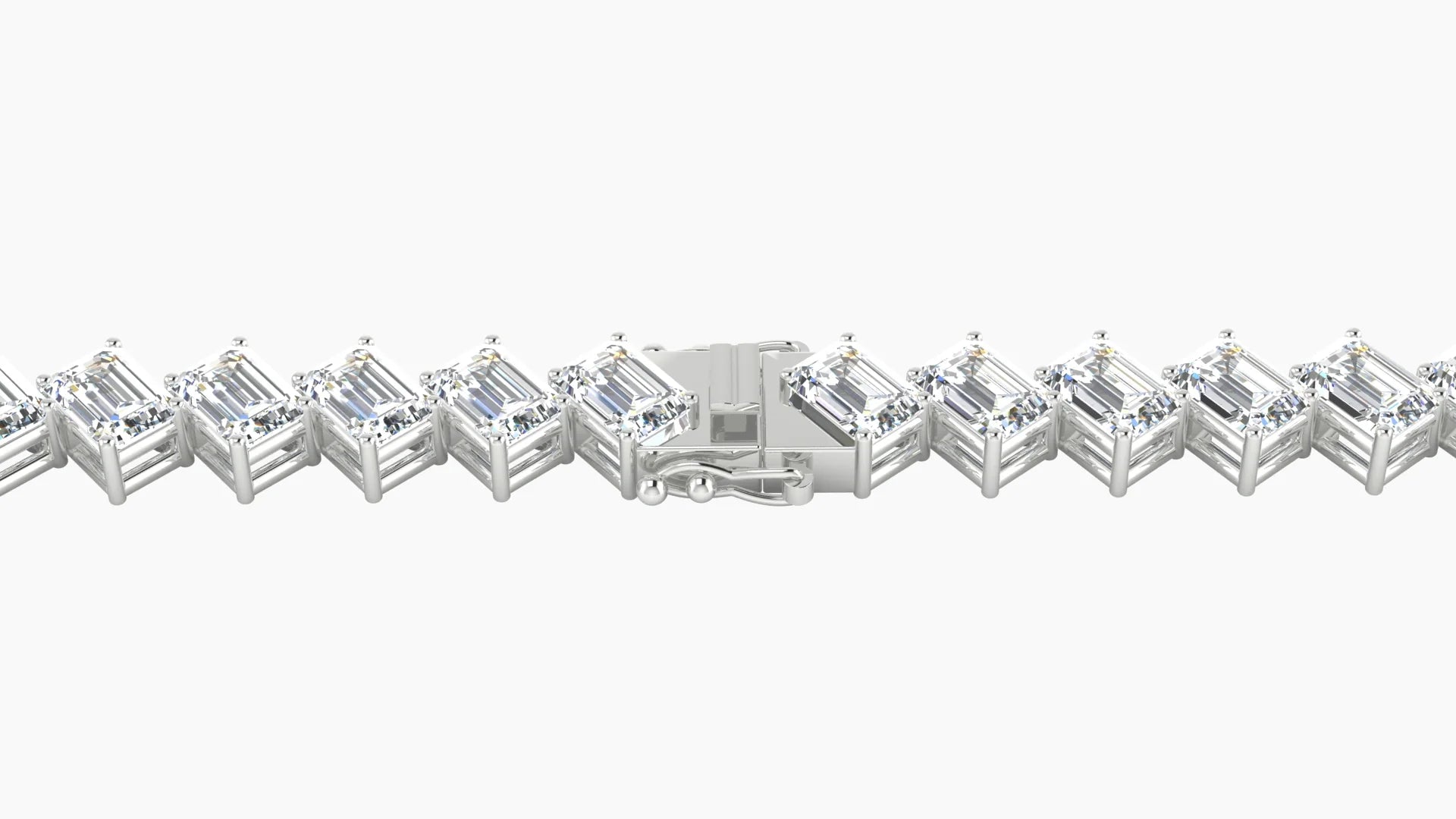 Angled Prong Setting | 18k White Gold 3 x 2 mm White Lab Diamond Emerald Tennis Bracelet
