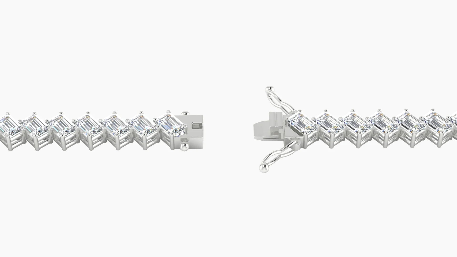 Angled Prong Setting | 18k White Gold 3 x 2 mm White Lab Diamond Emerald Tennis Bracelet