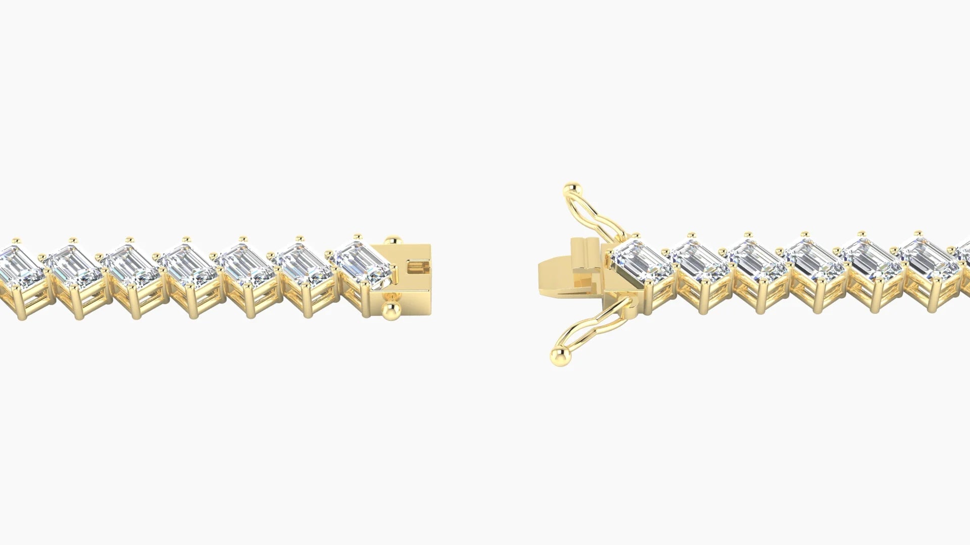 Angled Prong Setting | 18k Yellow Gold 3 x 2 mm White Lab Diamond Emerald Tennis Bracelet