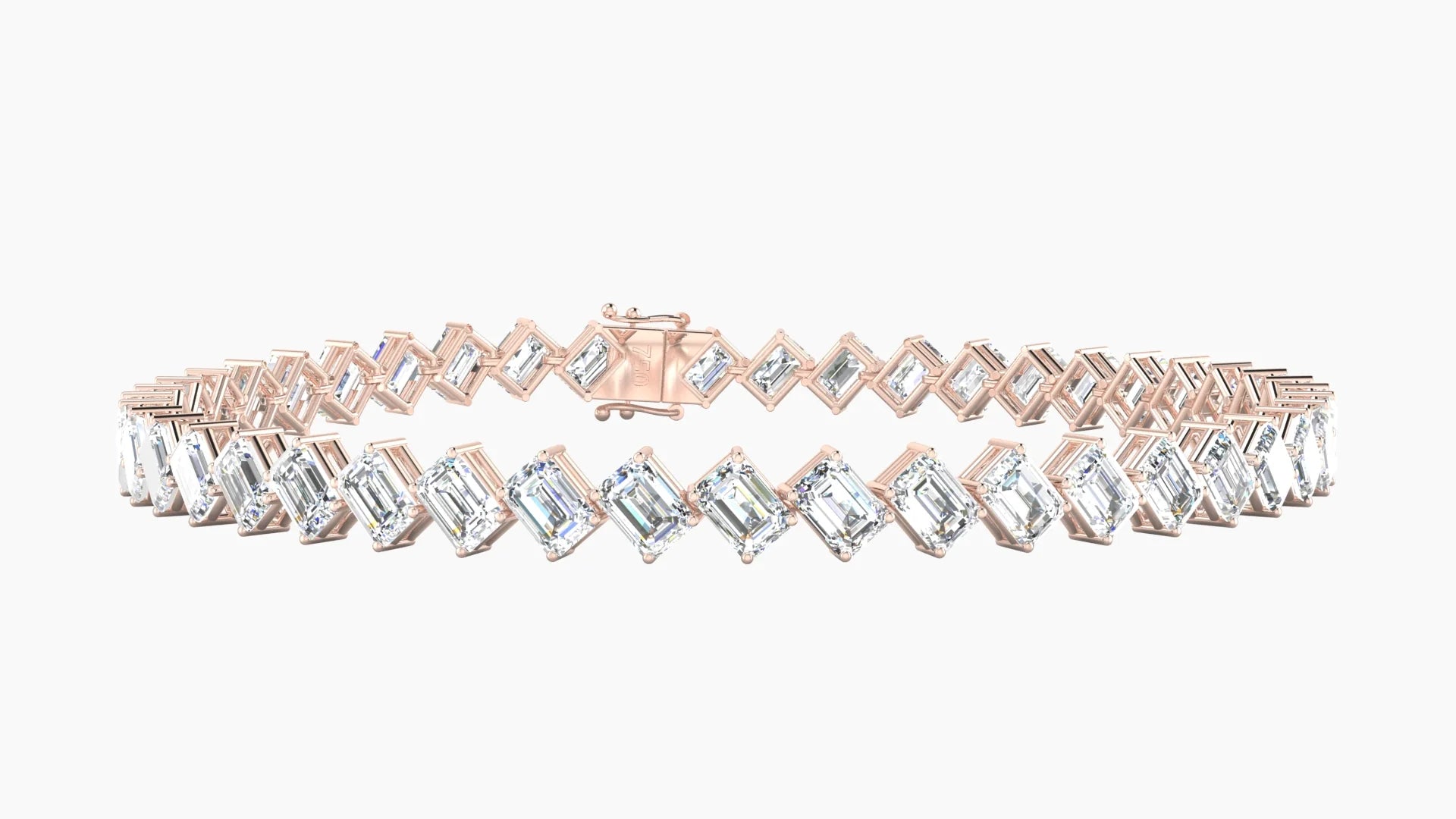 Angled Prong Setting | 18k Rose Gold 4.1 x 2.9 mm White Lab Diamond Emerald Tennis Bracelet